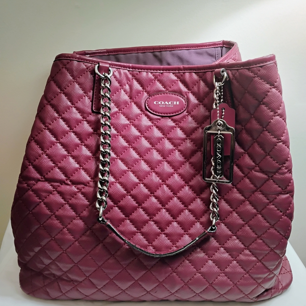 Coach Quilted Burgundy Tote Bag XL